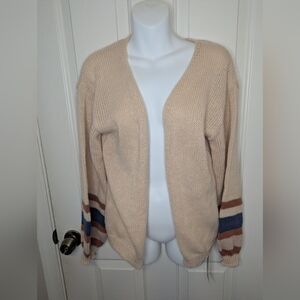 Emory Rose Womens Boho Chunky Knit Cardigan Striped Sleeve Open Front Sweater XS